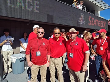 Chris Lukinbeal and Andrew Grogan with UA President Suresh Garimella