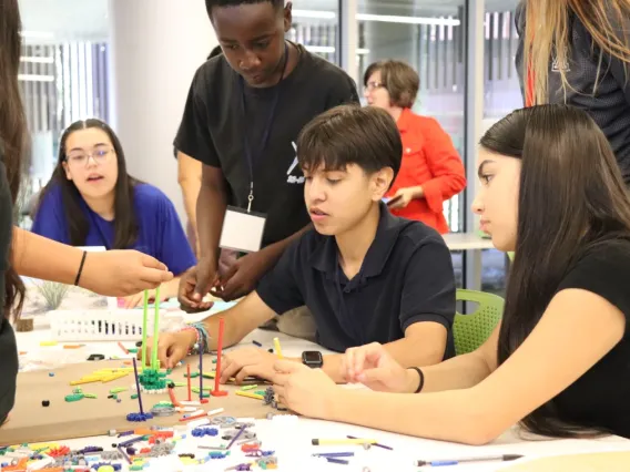 Children building in a classroom